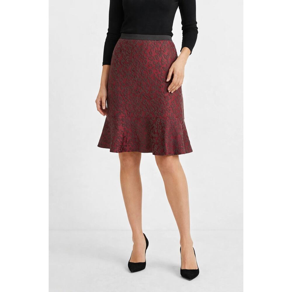 Ann Taylor Burgundy Leopard Jacquard Flare Skirt Size 6 Lined